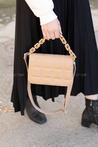 Modalamelif Kapitone  Baskı Aksesuarlı  Çanta Vizonrengi