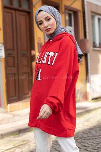 Modalamelif Kapşonlu Atlanta Baskılı Sweatshirt Kırmızı