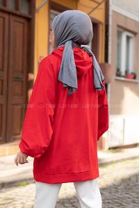 Modalamelif Kapşonlu Atlanta Baskılı Sweatshirt Kırmızı