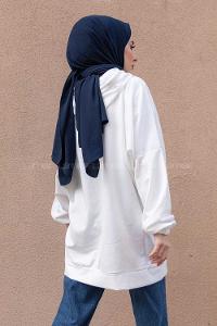 Modalamelif Kapşonlu Memphis Baskılı Sweatshirt Ekru