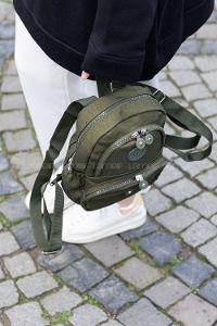 Modalamelif  Krinkıl Kumaş Üç Böçlmeli Sırt Çantası Haki