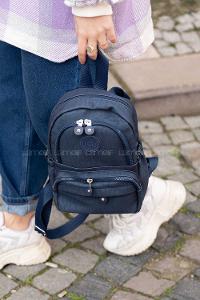 Modalamelif  Krinkıl Kumaş Üç Böçlmeli Sırt Çantası Lacivert