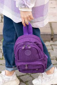 Modalamelif  Krinkıl Kumaş Üç Böçlmeli Sırt Çantası Mor