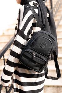 Modalamelif  Krinkıl Kumaş Üç Böçlmeli Sırt Çantası Siyah