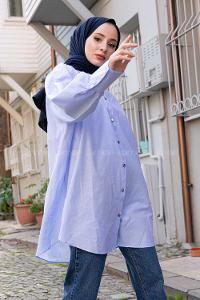 Modalamelif Önü Düğmeli Balon Kol Gömlek Bebe Mavisi