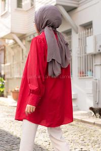 Modalamelif Önü Düğmeli Balon Kol Gömlek Bordo