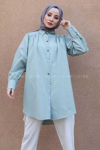 Modalamelif Önü Düğmeli Balon Kol Gömlek Çağla