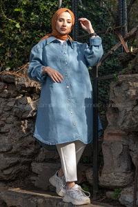 Modalamelif Oversize Uzun Kot Ceket Açık Mavi