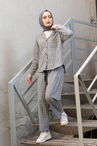 Modalamelif Pötikare Desen İkili Pijama Takım Gri