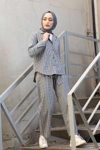 Modalamelif Pötikare Desen İkili Pijama Takım Gri