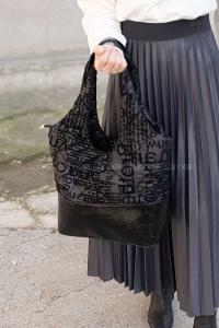 Lamelif Rugan Yazı Baskılı Jorge Çanta Siyah