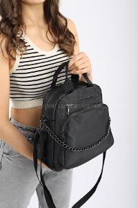 Modalamelif Zincir Aksesuarlı Saten  Çanta Siyah