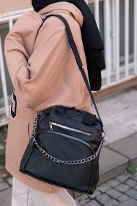 Modalamelif Zincir Aksesuarlı Saten  Çanta Siyah