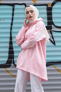 Modalamelif Asimetrik Salaş Sweatshirt Pudra