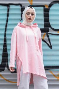 Modalamelif Asimetrik Salaş Sweatshirt Pudra