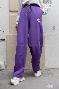 Modalamelif Bel Lastikli Bus Yazı Nakışlı Eşofman Pantolon Açık Mor