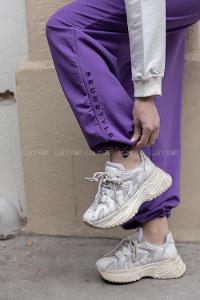 Modalamelif Bel Lastikli Bus Yazı Nakışlı Eşofman Pantolon Açık Mor