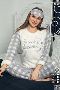 Modalamelif Çağrı Önü Peluş Ekose Gri Pijama Takımı