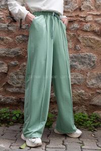 Modalamelif Çımalı Bol Paça Pantolon Çağla Yeşili