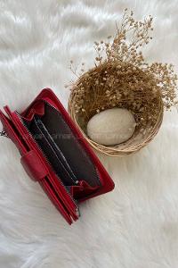 Modalamelif David Polo Büyük Boy Yumuşak Kumaş Çok Bölmeli Cüzdan Kırmızı