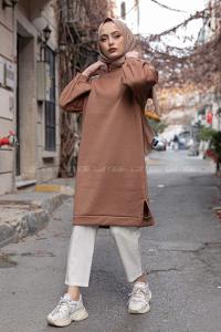 Modalamelif Düz Renk  Sweatshirt Acı Kahve