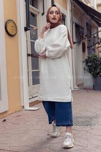 Modalamelif Düz Renk  Sweatshirt Beyaz