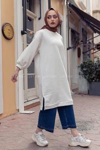 Modalamelif Düz Renk  Sweatshirt Beyaz