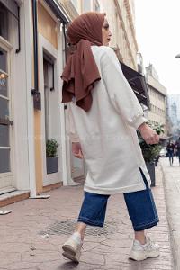 Modalamelif Düz Renk  Sweatshirt Beyaz