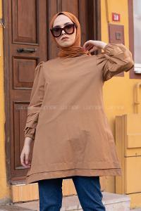Modalamelif Karpuz Kol Etek Katlı Tunik Camel