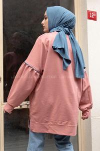 Modalamelif Kot Cep Ara Biyeli Sweatshirt Pudra