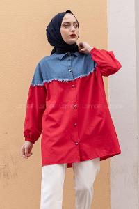 Modalamelif Kot Garnili Poplin Gömlek Bordo