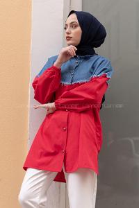 Modalamelif Kot Garnili Poplin Gömlek Bordo