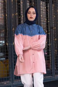 Modalamelif Kot Garnili Poplin Gömlek Pudra