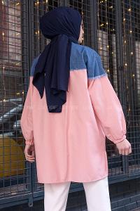 Modalamelif Kot Garnili Poplin Gömlek Pudra