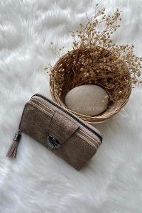 Modalamelif  Küçük Boy Püsküllü Kilitli Cüzdan Vizonrengi