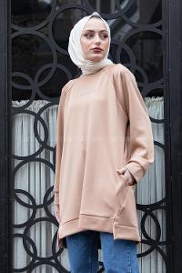 Modalamelif Nakışlı Scuba Tunik Bej
