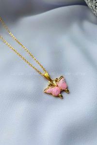 Modalamelif Özel Tasarım Pembe Kelebek Kolye
