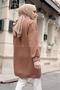 Lamelif  Üç İplik Balon Kol Tunik Acı Kahve
