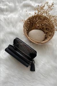 Modalamelif  Vintage Püsküllü Kapaklı Cüzdan Siyah