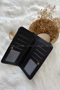 Modalamelif Zincir Askılı Telefon Bölmeli Cüzdan Siyah