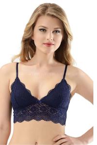 Modalamelif Premium İnce Askılı Dantelli Bralet Sütyen Lacivert