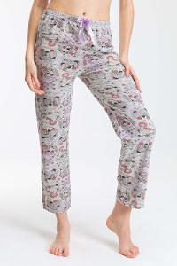 Modalamelif Karikatür Desenli Pijama Altı Ekru Gri Lila