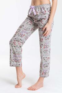 Modalamelif Karikatür Desenli Pijama Altı Ekru Gri Lila