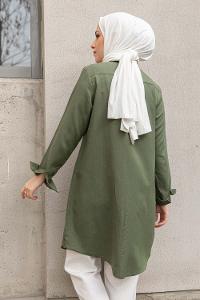 Dark Green Shirt Collar Long Arm Cotton Fabric Unprinted Shirt