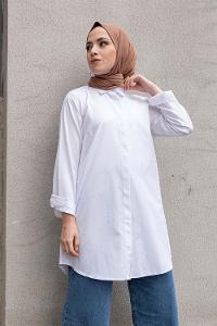 White Shirt Collar Long Arm Cotton Fabric Unprinted Shirt