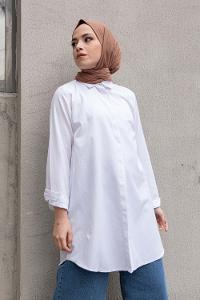 White Shirt Collar Long Arm Cotton Fabric Unprinted Shirt
