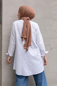 White Shirt Collar Long Arm Cotton Fabric Unprinted Shirt