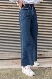 Lamelif Ön Kapak Cepli Mom Jean Koyu Mavi