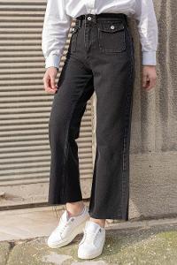 Black Denim Normal Waist Denim Pants