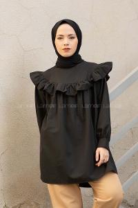 Modalamelif Önü Fırfırlı Tunik Siyah